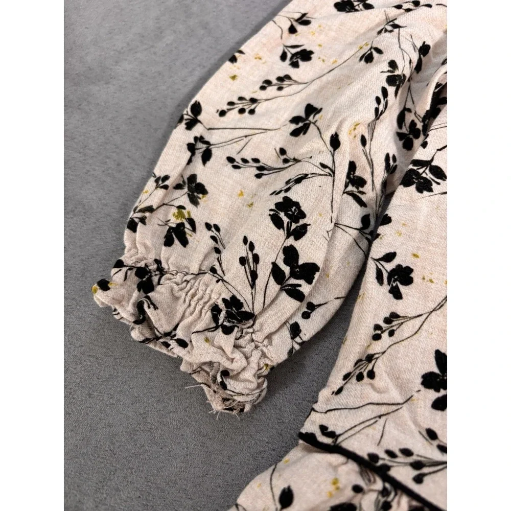 Zara 12-18 Months Neutral Floral Long‎ Sleeve Dress Prairie Boho Ruffle Soft